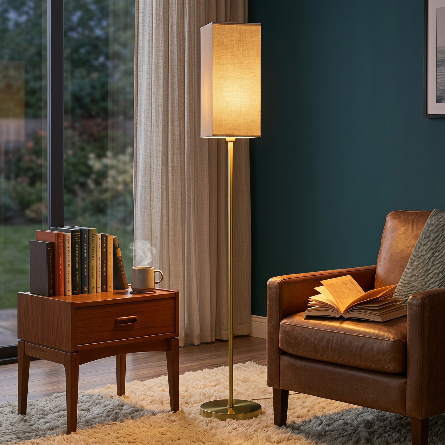 HOMCOM Floor Lamp, Modern Standing Lamp with Linen Shade and Foot Switch, Tall Lamps for Bedroom, Bulb not Included, Gold Tone