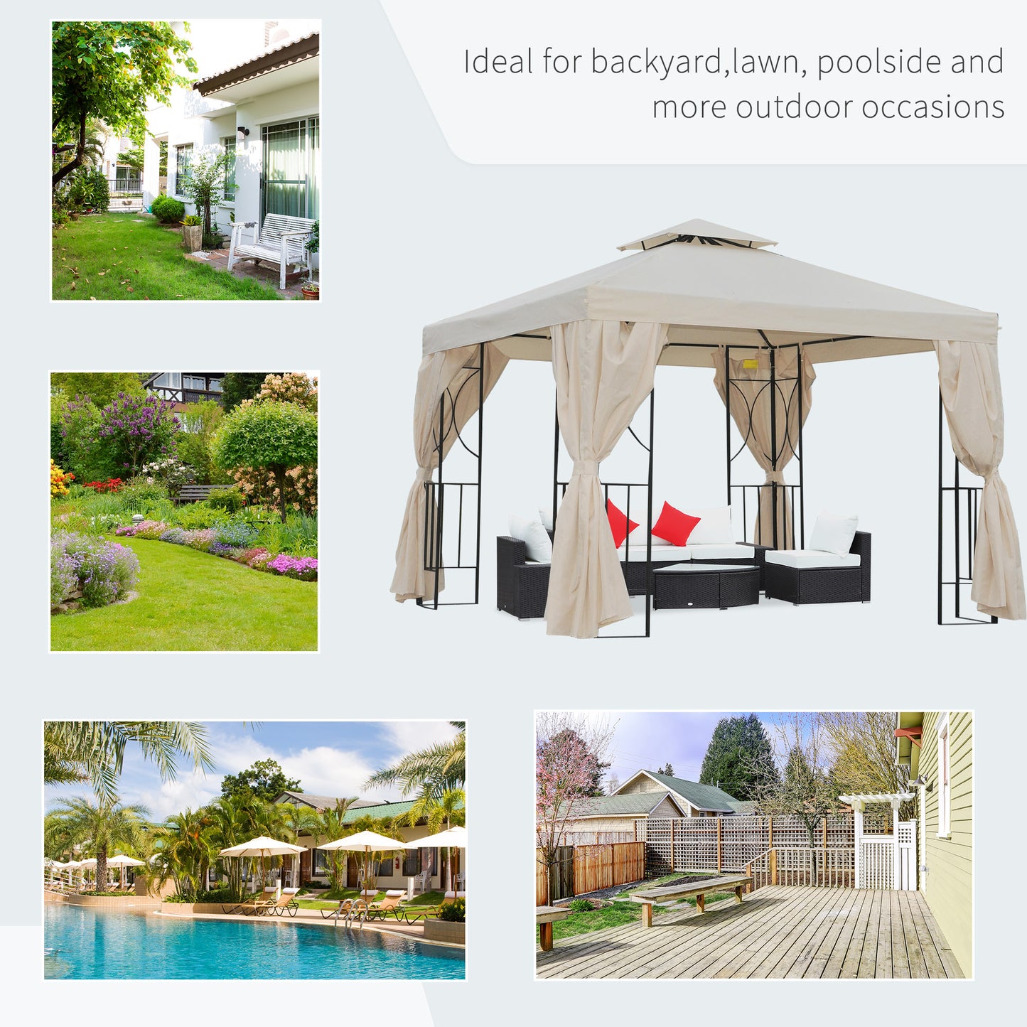 Outsunny 3 x 3 m Garden Gazebo DoubleÂ Roof Marquee Patio Wedding Party Tent Canopy Shelter with Sidewalls, (Beige)