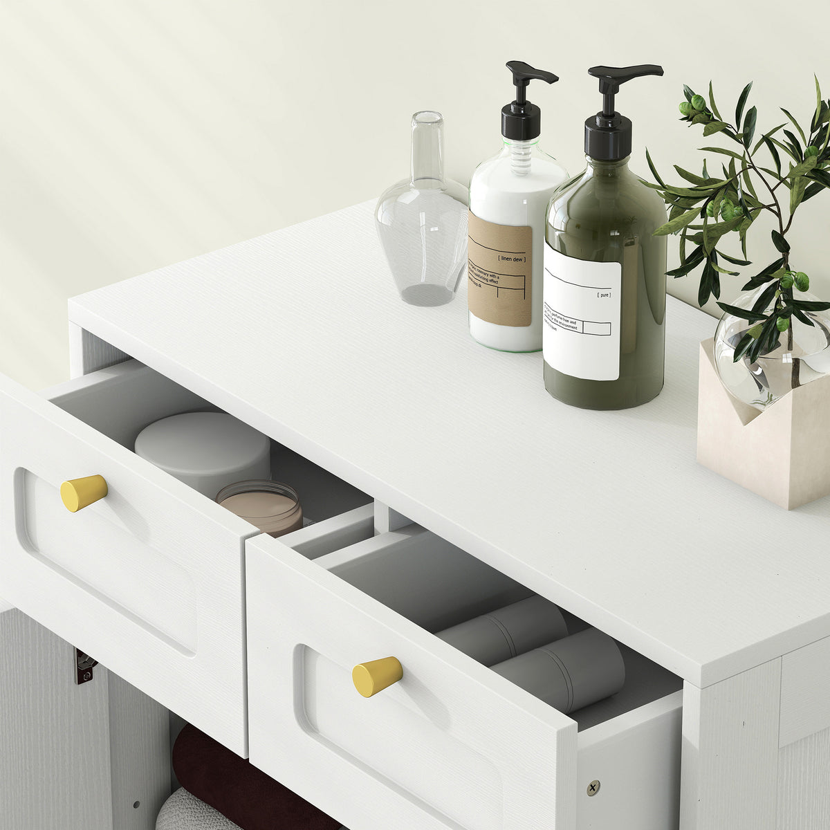HOMCOM Bathroom Floor Cabinet with 2 Drawers - White