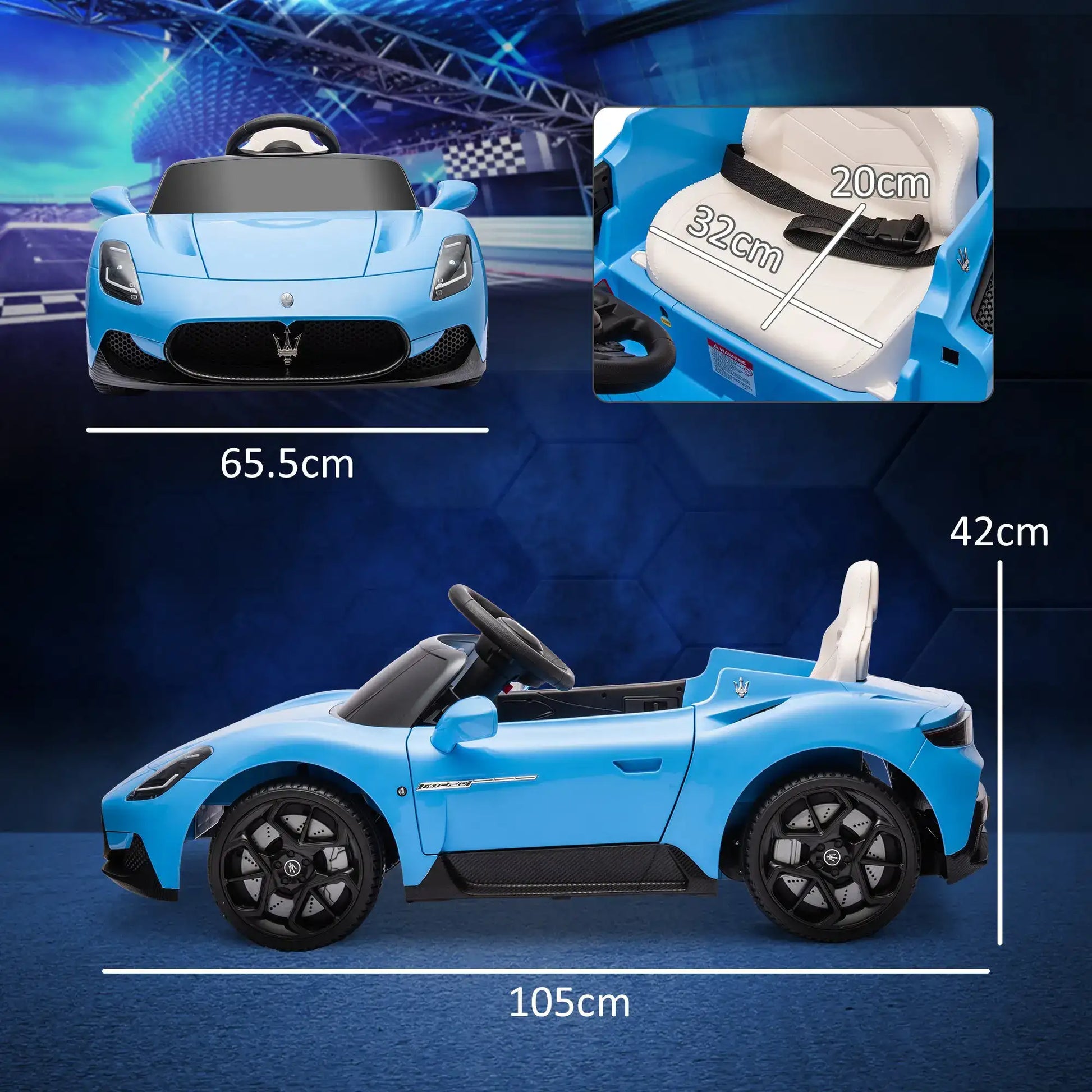 Maserati MC20 Licensed 12V Kids Electric Ride on Car with Remote Control, Spring Suspension, Blue
