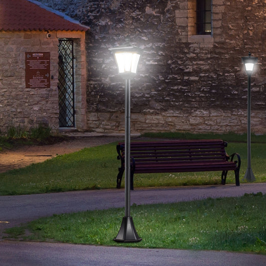 Outsunny 2 Pieces Outdoor Garden Solar Post Lamp Sensor Dimmable LED Lantern Bollard Pathway 1.6M Tall â€“ Black