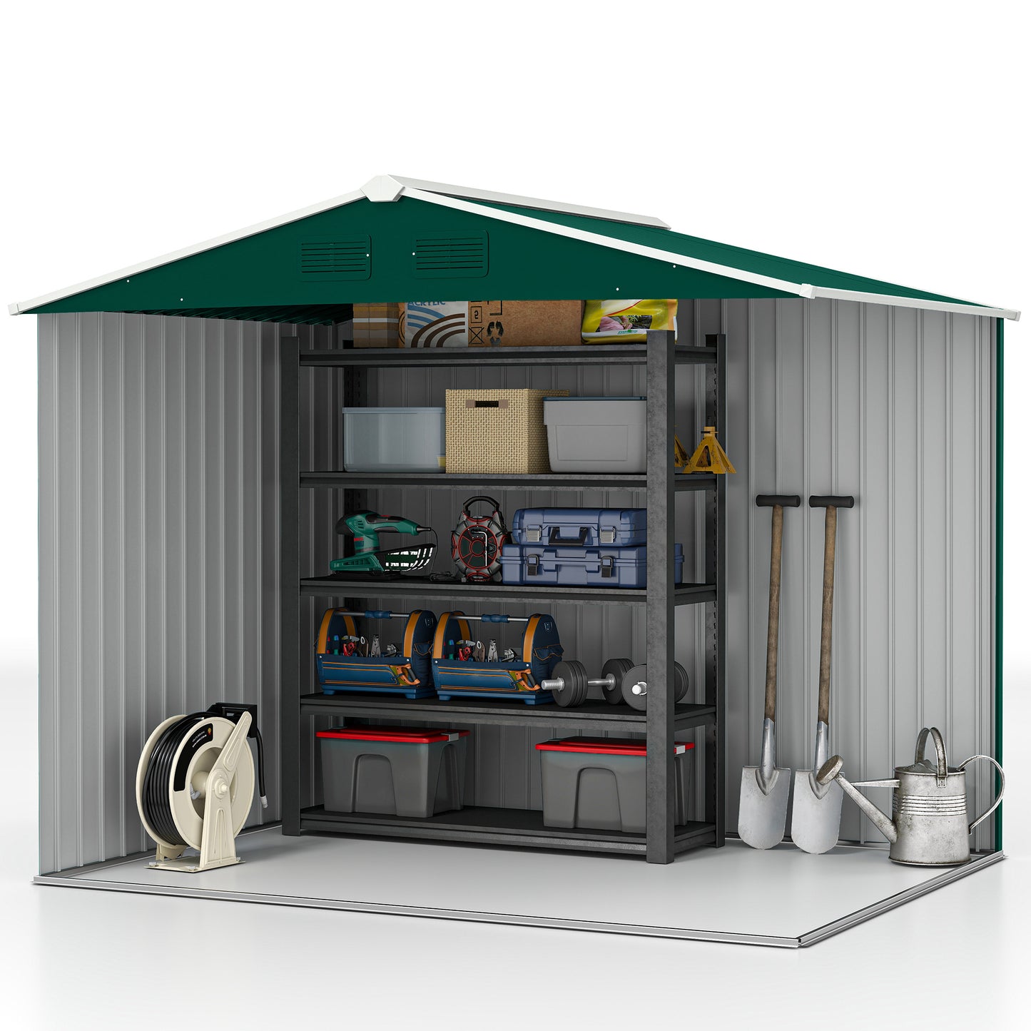 Outsunny Large Garden Storage Shed, 7.7 x 5.7 with Ventilation Slots and Sliding Doors for Gardeners, Green