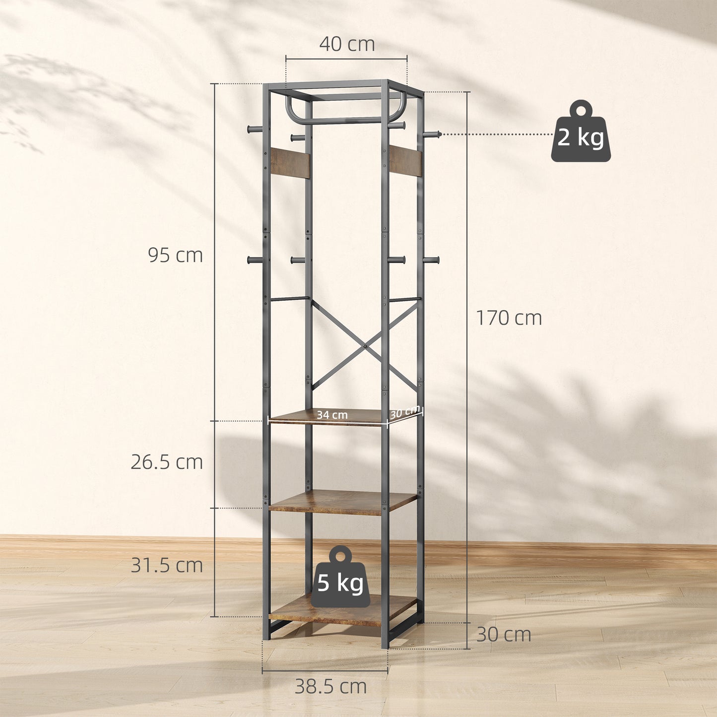 HOMCOM Multi-Storage Clothes Rack - Brown/Black