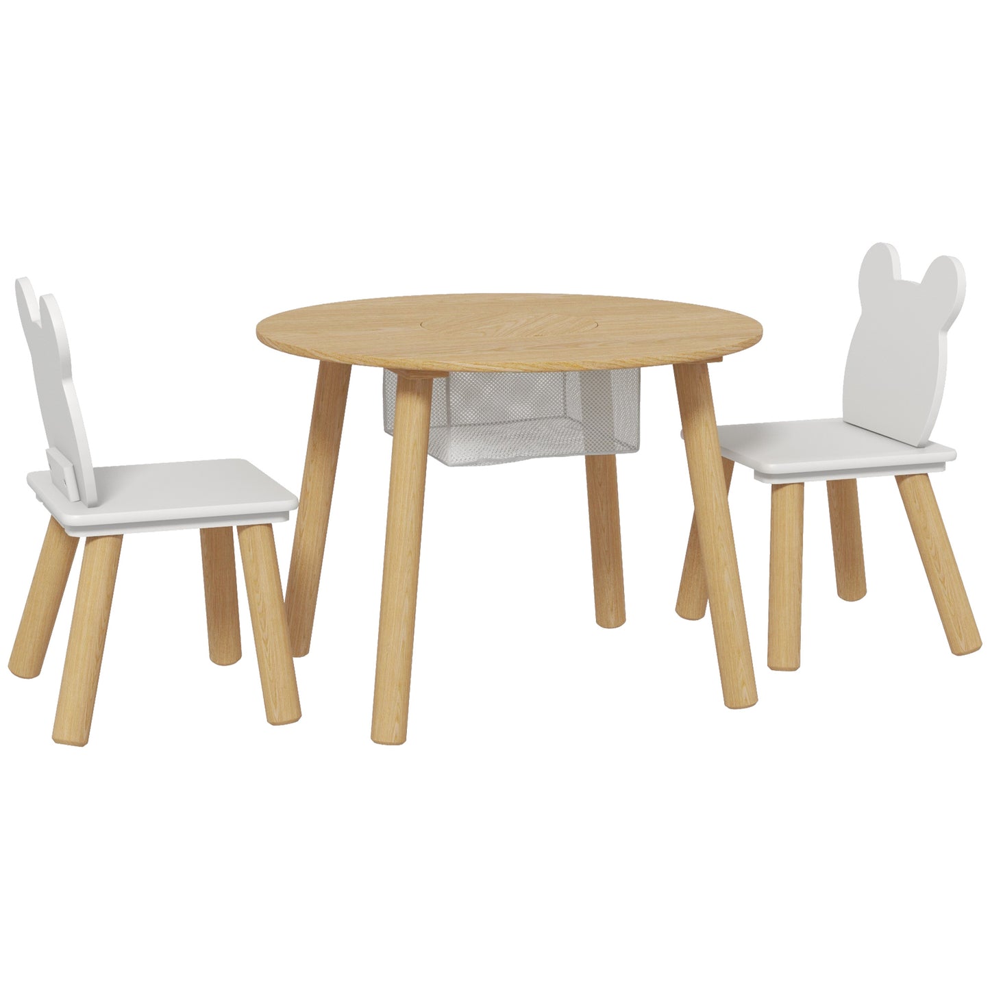 AIYAPLAY 3-Piece Kids Activity Table Set with Centre Mesh Bag, Bear-Shaped Backrest, for Arts and Crafts, Reading, Dining Default Title