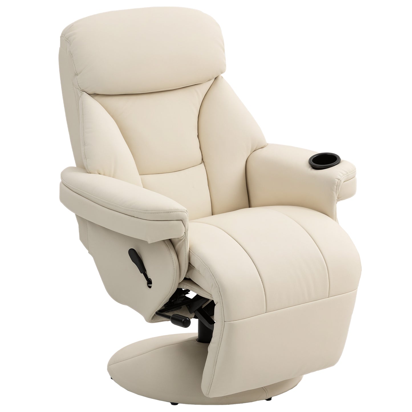 HOMCOM Manual Recliner Chair with Footrest, Upholstered Reclining Armchair with Adjustable Backrest and Cup Holder, PU Leather Swivel Chair for Living Room, Bedroom, Cream White Default Title