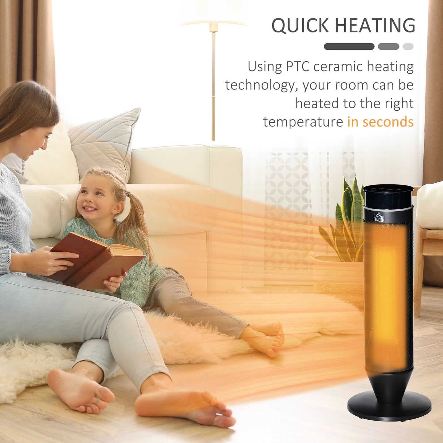 HOMCOM 21 Inch Space Heater, 1000W/2000W Ceramic Electric Heater and Fan, Overheating & Tip-Over Protection, 8H Timer, 42Â° Oscillation, Portable Heater for Home