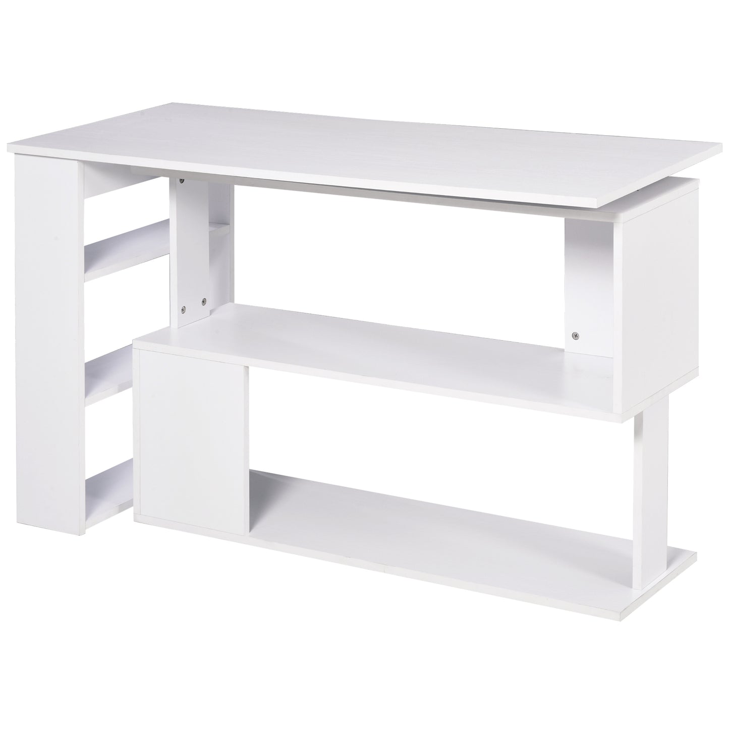 HOMCOM Corner Computer Desk, L Shaped Desk with 360Â° Rotating Bookshelf, 120L x 110W x 74.5H cm, White