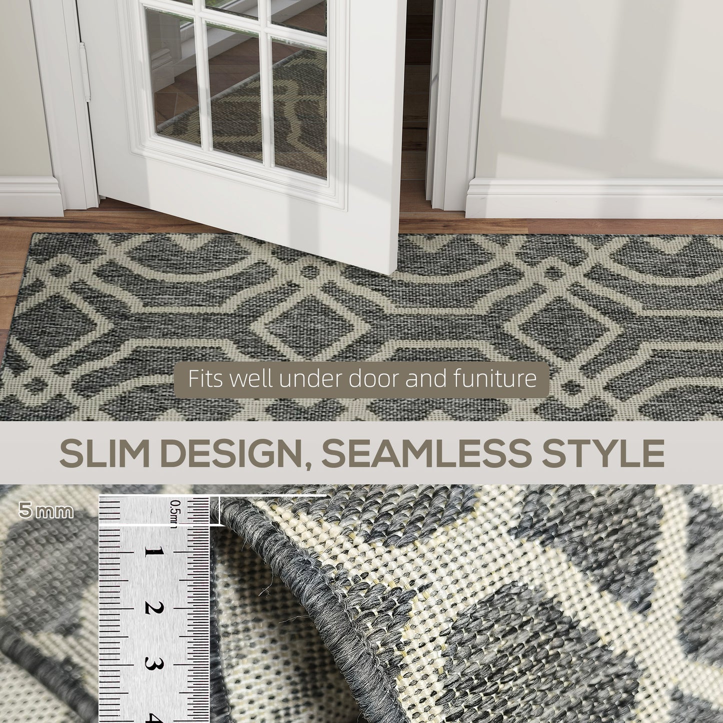 HOMCOM UV Resistant Indoor & Outdoor Area Rug, Easy-Cleaning Machine Washable Rug with Geometric Pattern for Patio, Garden, Kitchen, Bathroom or Living Room, 230 x 160 cm, Grey