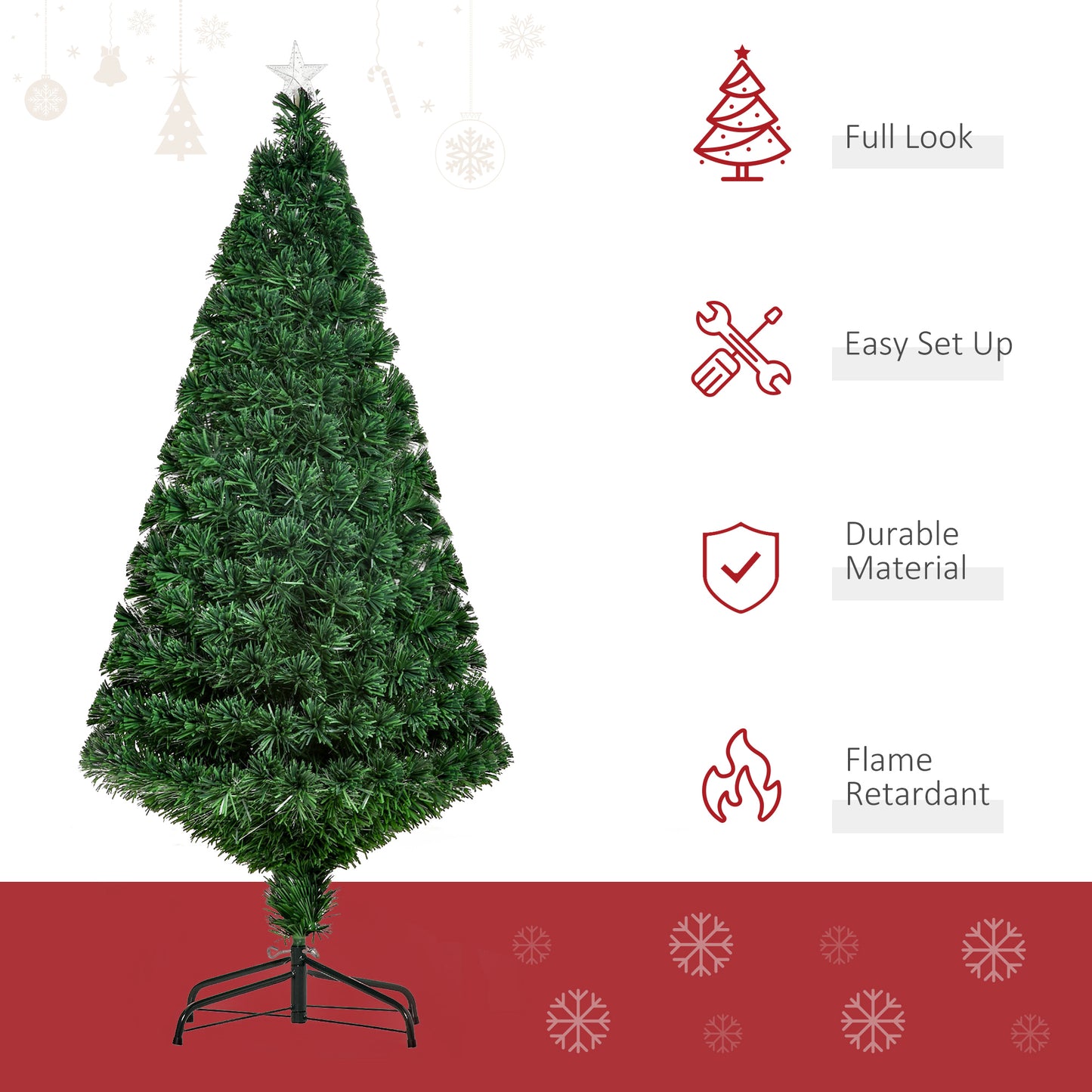 HOMCOM 5FT Pre-Lit Fibre Optic Artificial Christmas Tree Holiday Xmas DÃ©cor with Tree Topper Multi-Colour