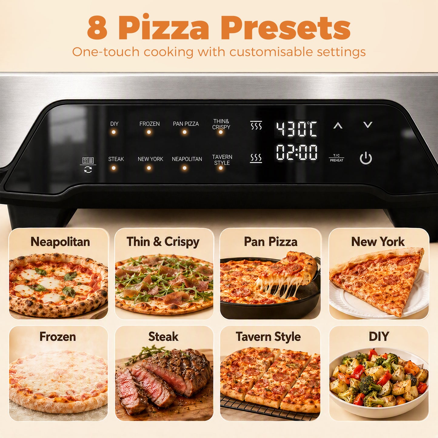 HOMCOM Electric Pizza Oven, 12 Inch Pizza Maker with 8 Preset Modes and Ceramic Stone, 2200W