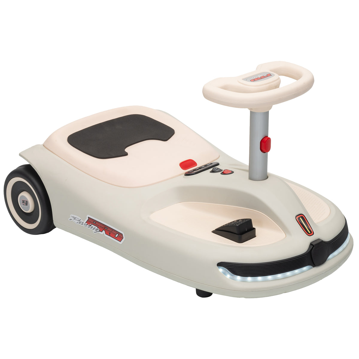 AIYAPLAY 12V Electric Wiggle Car with Pedal, Kids Electric Car with 2 Speeds, Soft Start, Music, Lights for 3-5 Years, White Default Title