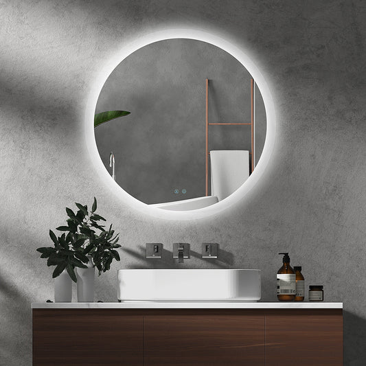 kleankin Round Bathroom Mirror with LED Lights, Wall-Mounted Dimmable Makeup Mirror with 3 Temperature Colours, Defogging Film, Memory Function, Hardwired, 70 x 70Â cm