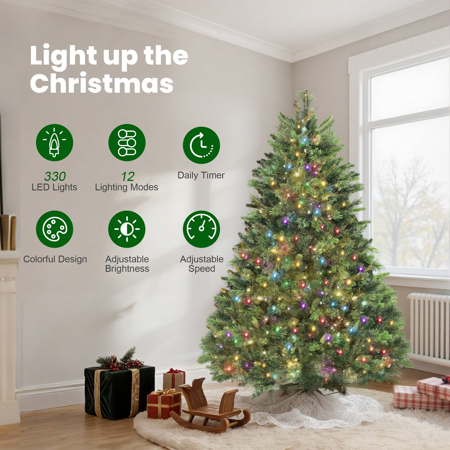 HOMCOM 180cm Carolina Pine Christmas Tree with Colourful DIY Synchronized LED Lights and Remote