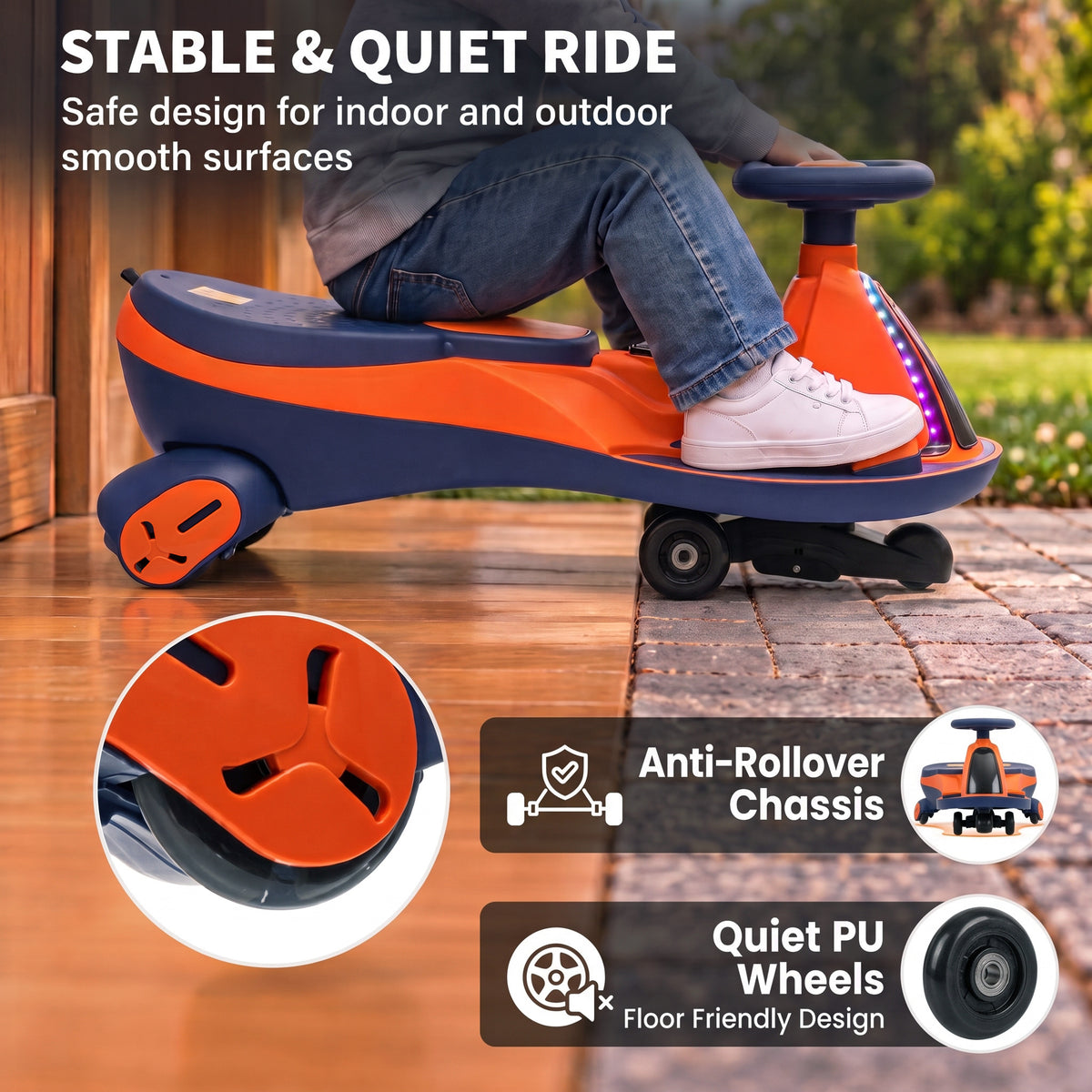 AIYAPLAY 12V Electric Wiggle Car, 2-In-1 Kids Ride On Toy with 2 Speeds, Soft Start, PU Wheels, RGB Lights, Up to 60 kg, Orange