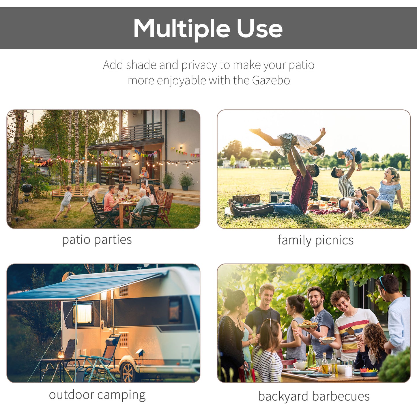 Outsunny 3 x 2.5 Patio Metal Gazebo Metal Frame Pergola with Extendable Canopy for Family Outdoor Shelter, Charcoal Grey