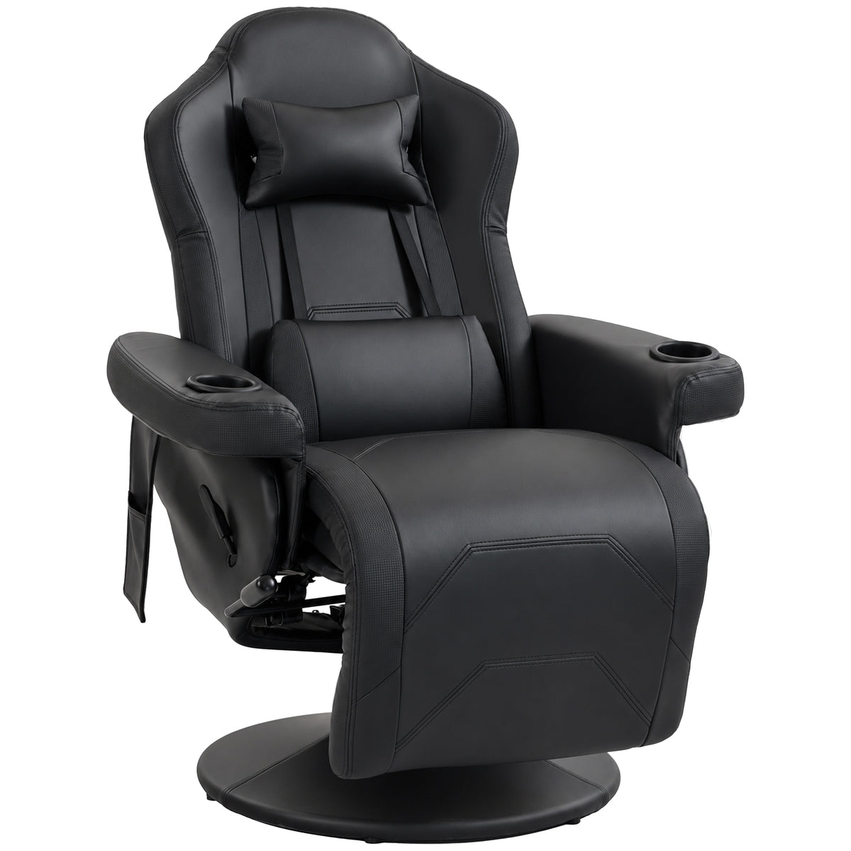 HOMCOM Manual Recliner Armchair PU Leather Lounge Chair w/ Adjustable Leg Rest, 135Â° Reclining Function, 360Â° Swivel, Black Default Title