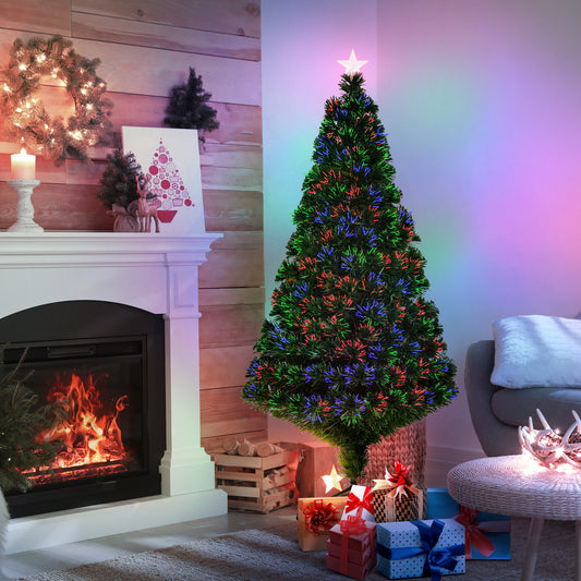 HOMCOM 5FT Pre-Lit Fibre Optic Artificial Christmas Tree Holiday Xmas DÃ©cor with Tree Topper Multi-Colour