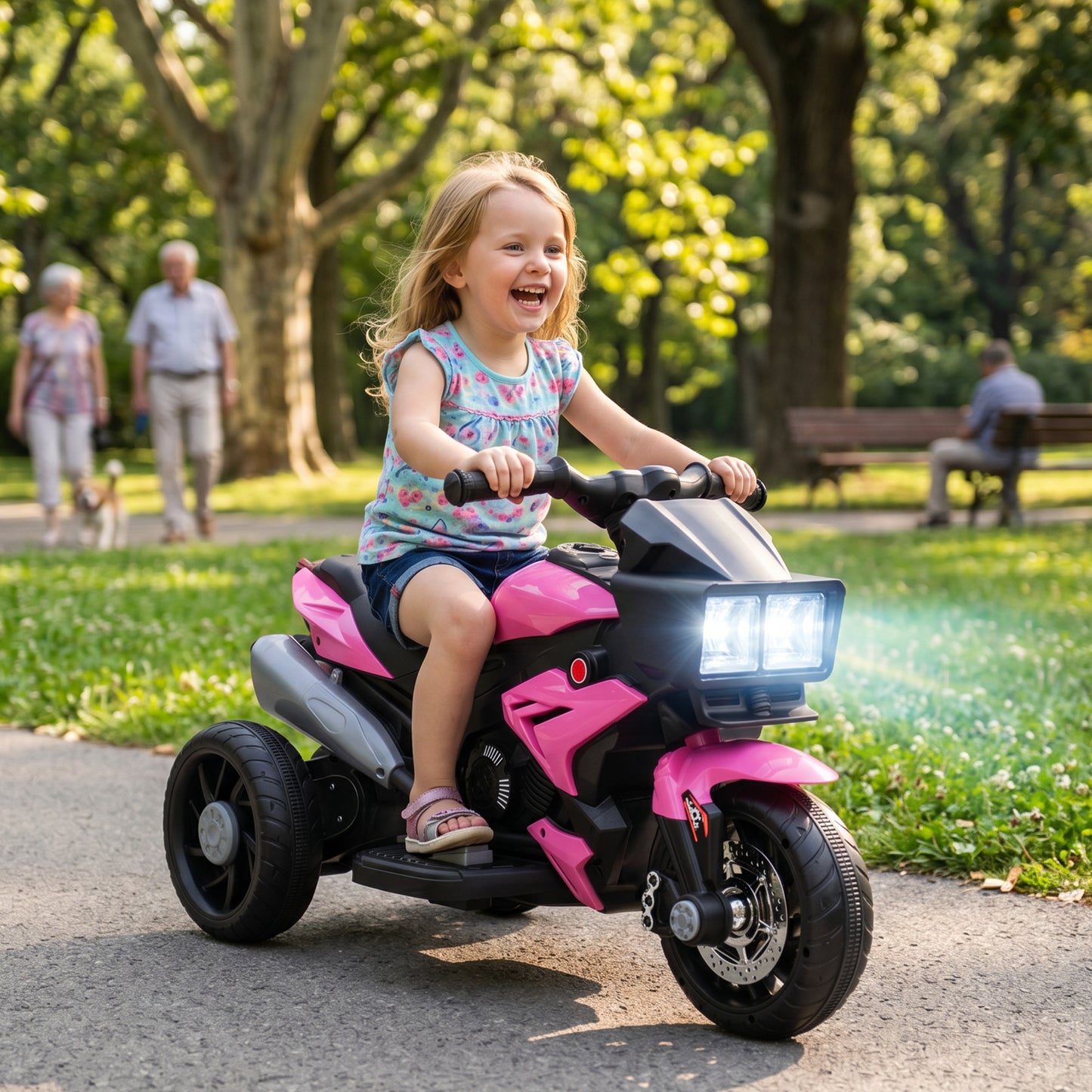 AIYAPLAY Kids Electric Motorcycle Ride-On Toy, 3-Wheel Battery-Operated Motorbike with Horn, Toddler Ride On Bike, Pink