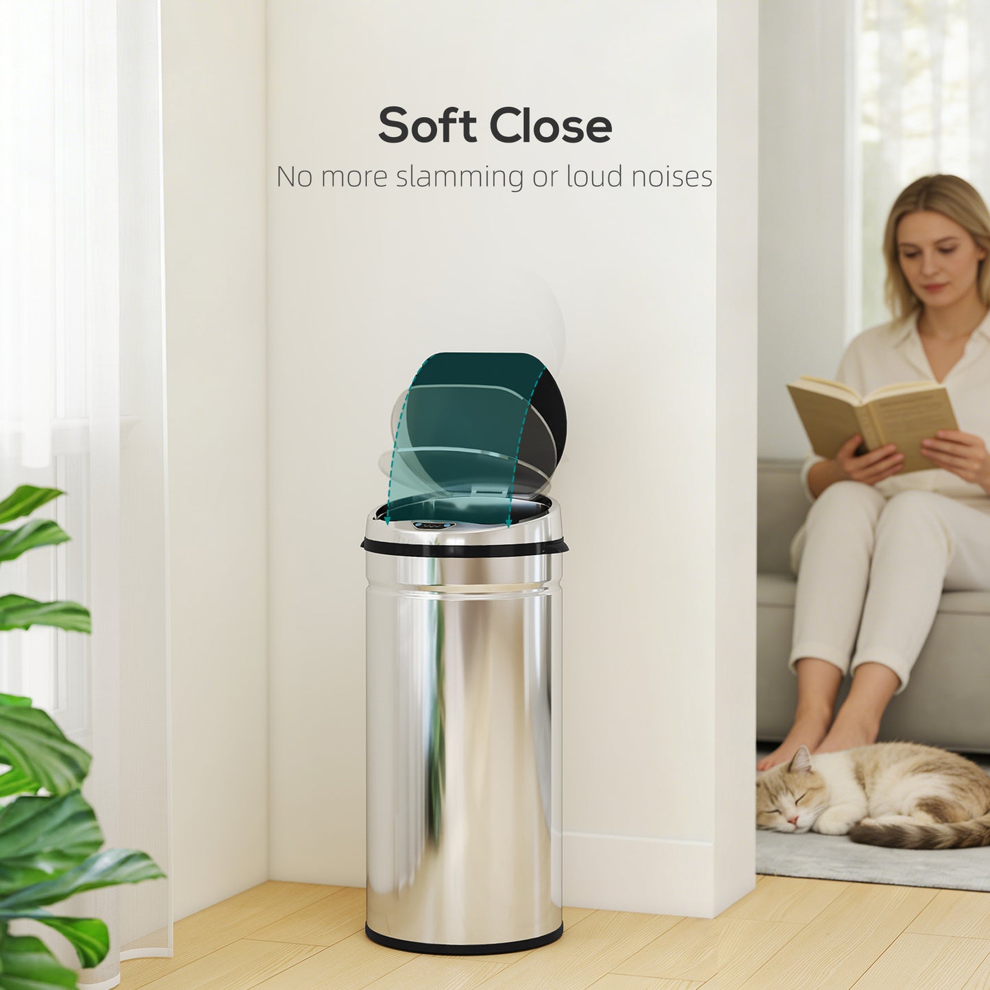HOMCOM 42L Stainless Steel Sensor Bin - Silver Tone