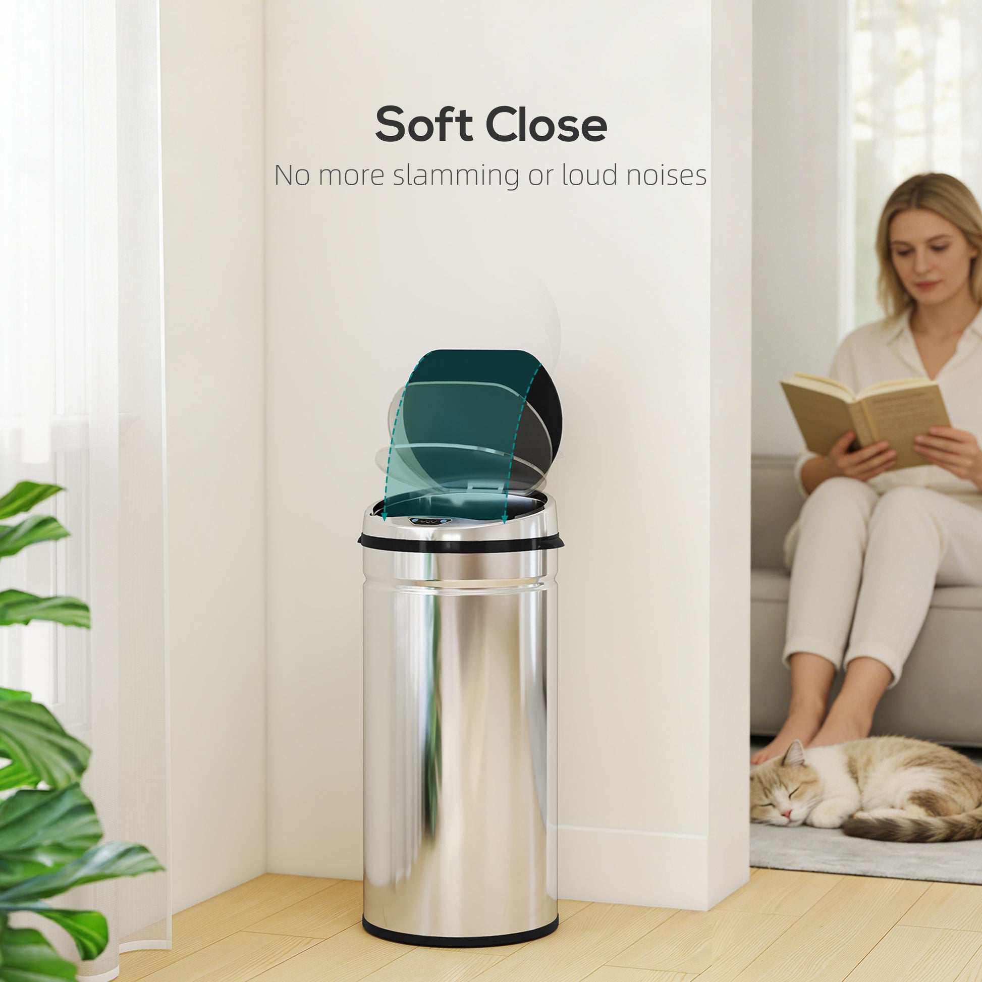 HOMCOM 42L Stainless Steel Sensor Bin - Silver Tone