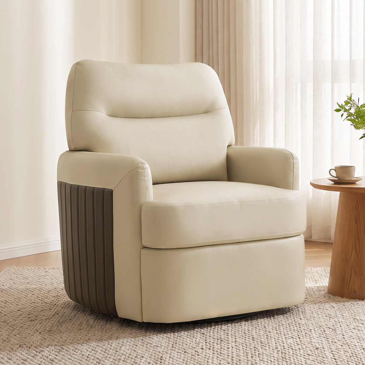 HOMCOM 360Â° Swivel Accent Chair, Modern Armchair with Thick Cushion, PU Leather Upholstered, Cream White