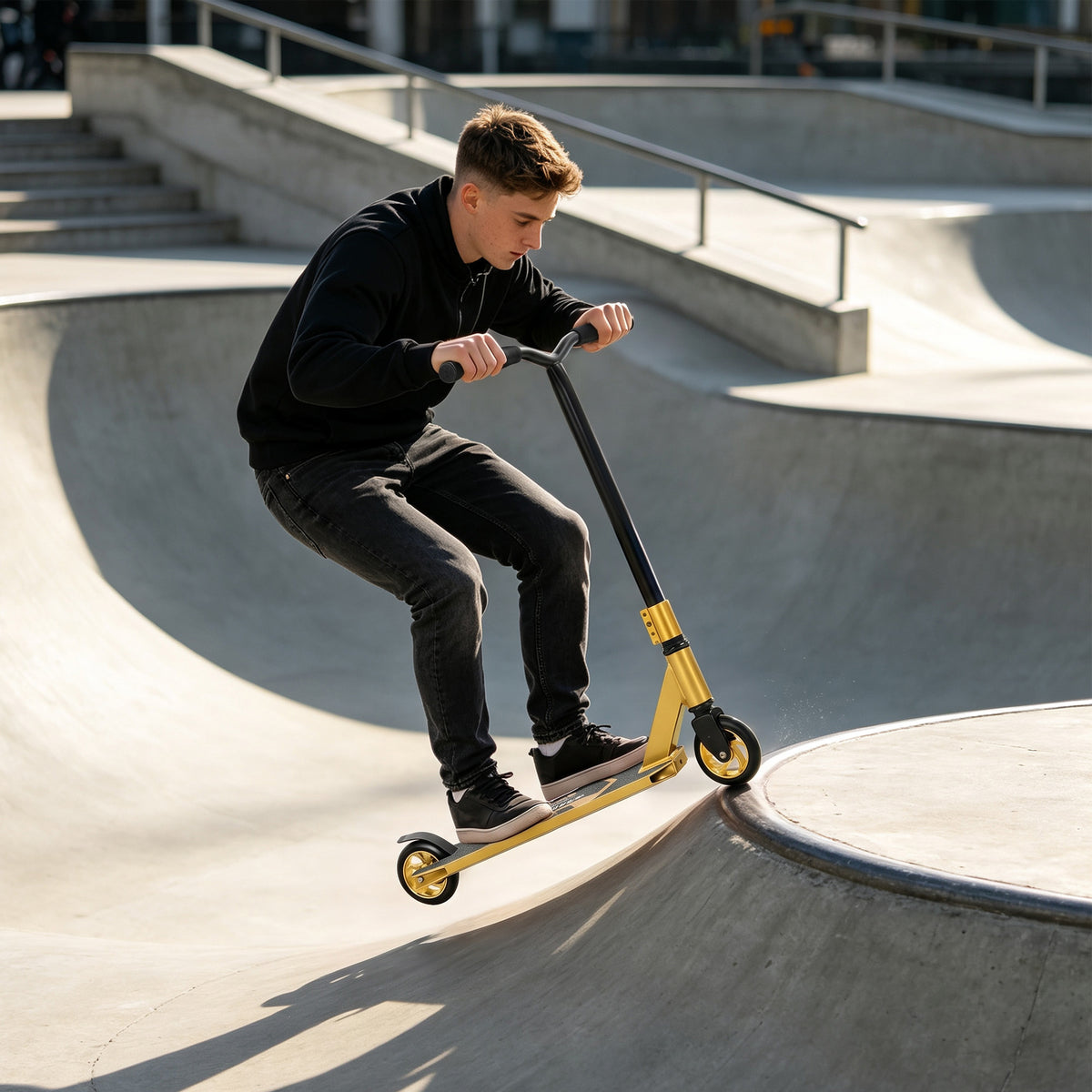 SPORTNOW Stunt Scooter, Pro Scooter for Adult Teens with 360Â° Handlebar, 110 mm PU Wheels, Aluminium Deck, ABEC-7, Gold Tone