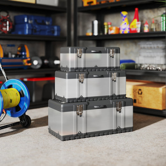 HOMCOM 3 Pieces Stainless Steel Toolbox Set, 23"/ 19"/ 16"