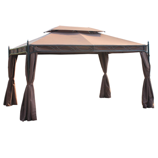 Outsunny 3 x 4m Garden Gazebo, DoubleÂ Roof Marquee Canopy Shelter with Sidewalls, SolidÂ SteelÂ FrameÂ forÂ Garden,Â Lawn,Â BackyardÂ andÂ Deck