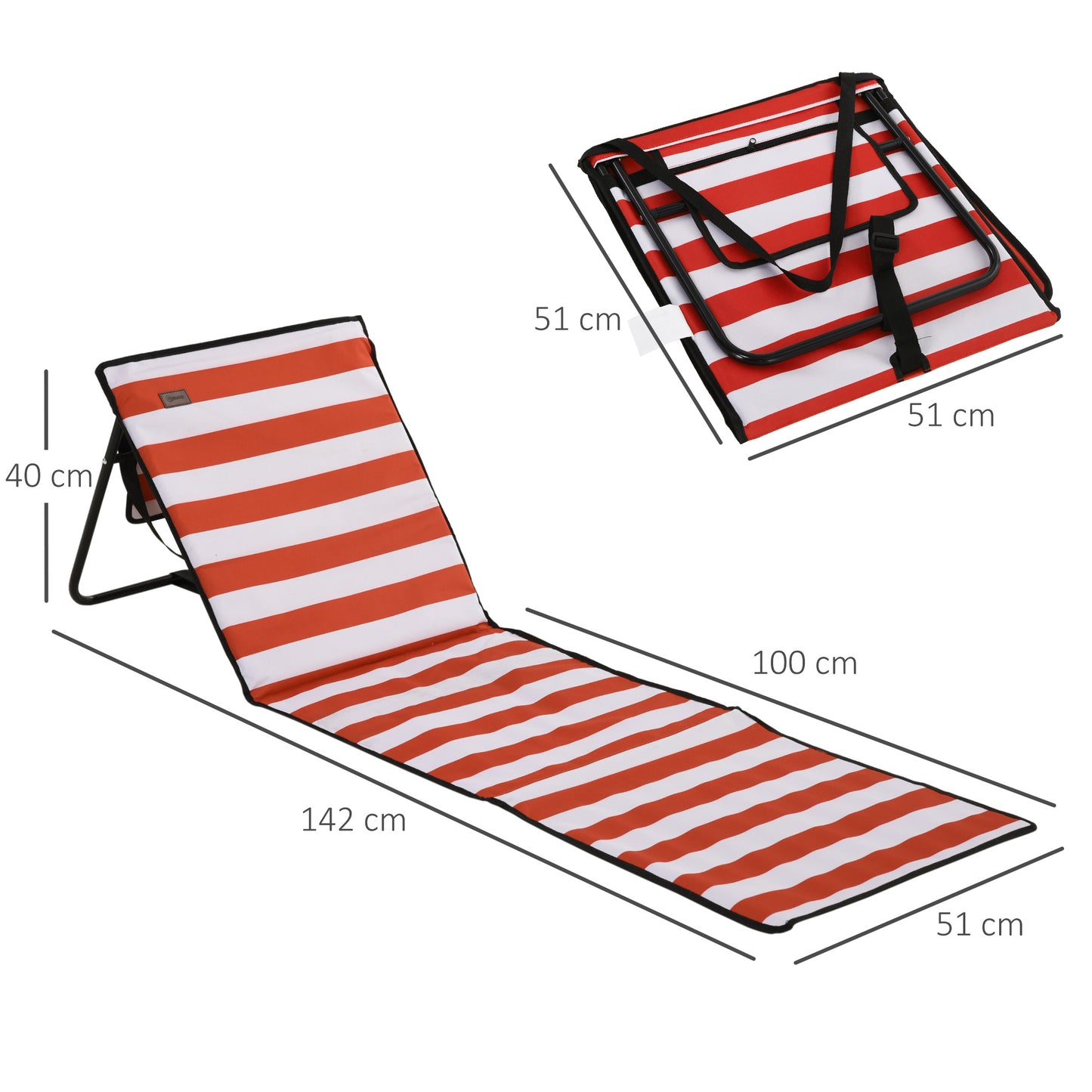 Outsunny Set of 2 Foldable Garden Beach Chair Mat, Outdoor Sun Lounger Seats with Adjustable Back, Magazine Pocket, Carry Strap