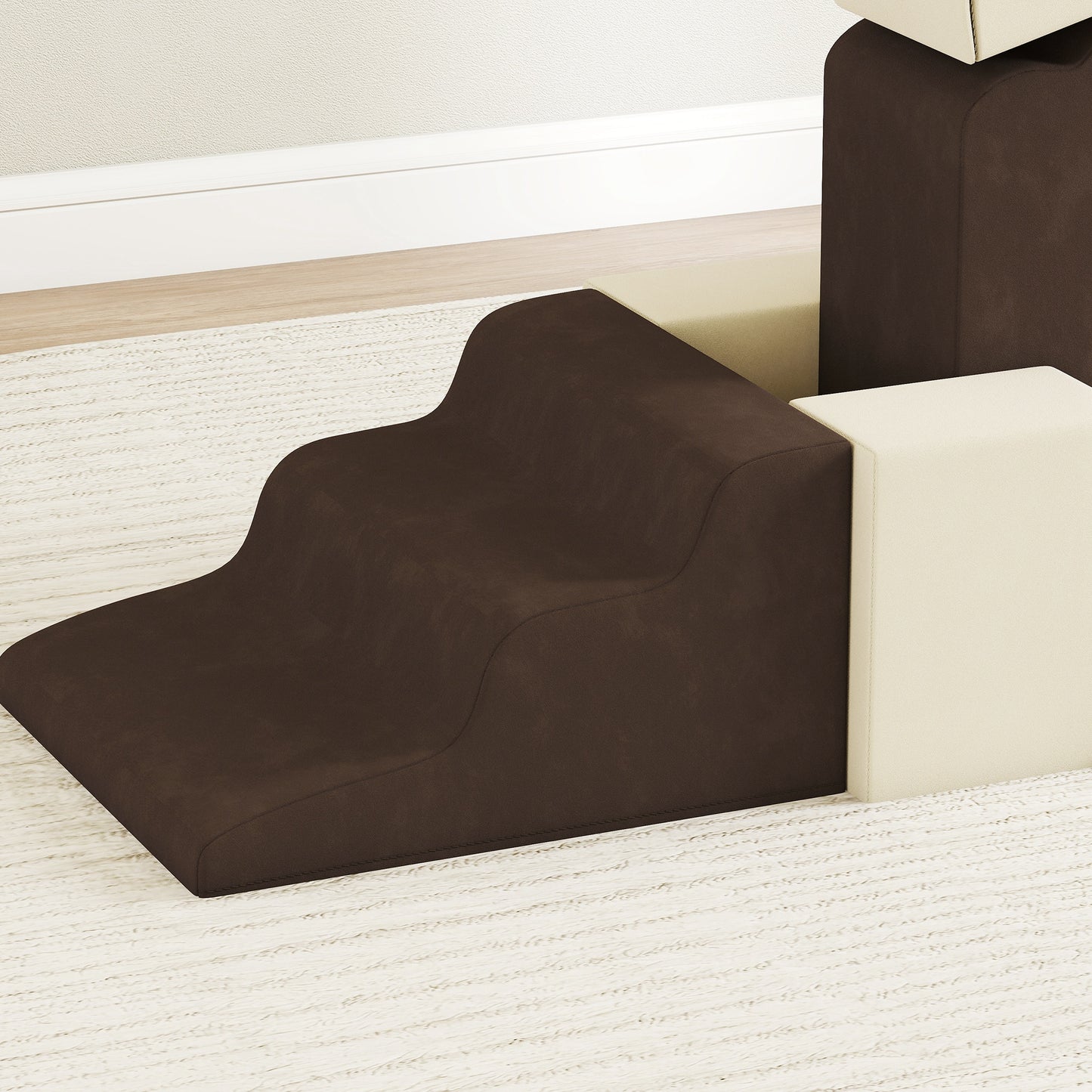 AIYAPLAY 7 Piece Kids Soft Play Set with Detachable Cover, Baby Indoor Climb and Crawl Foam Toy for Toddlers, Preschoolers, Brown