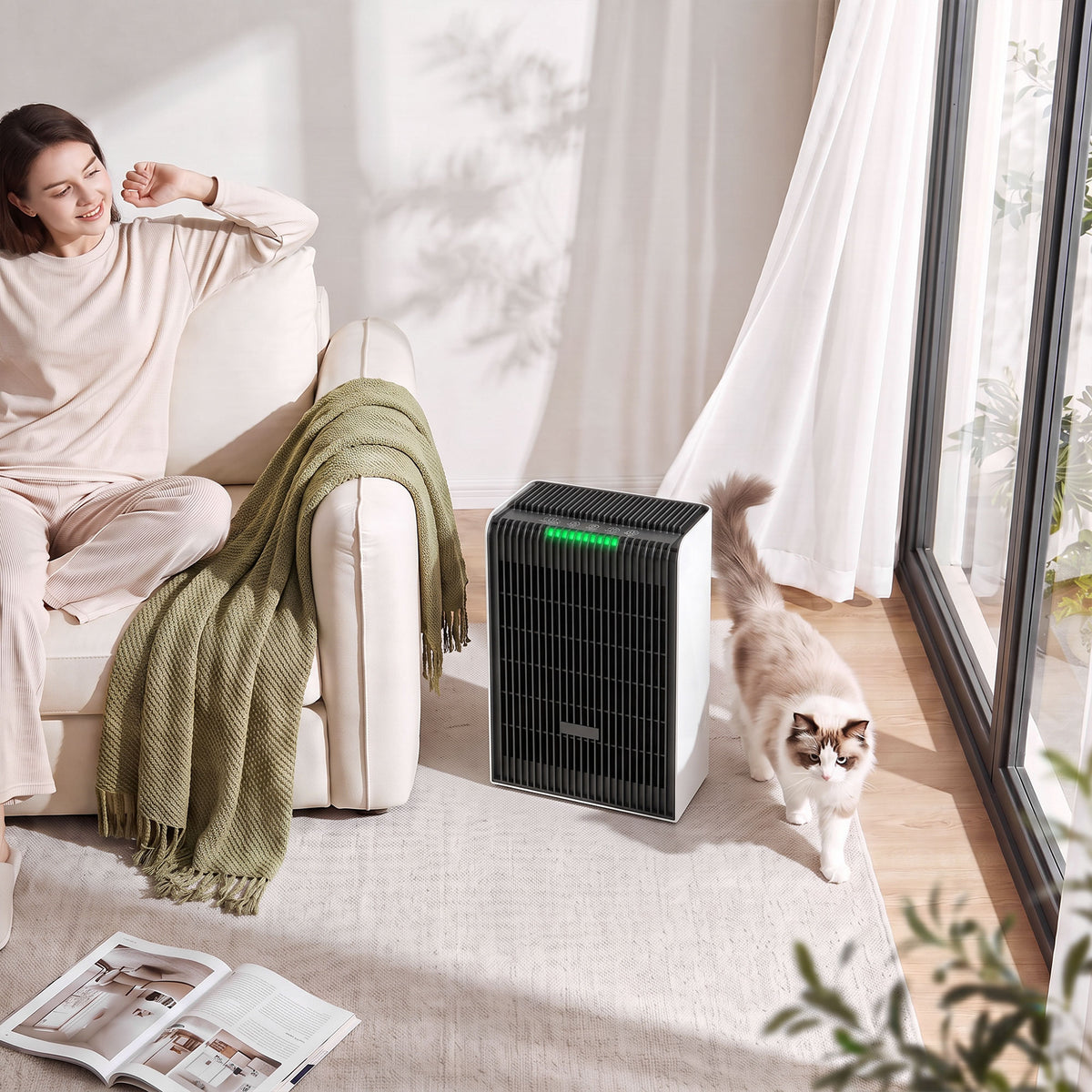 HOMCOM Air Purifier for Home, H13 HEPA Filter, Pet Air Cleaner, Sleep & Auto Mode, 24mÂ², Quiet 28dB, AQI Indicator, 8H Timer