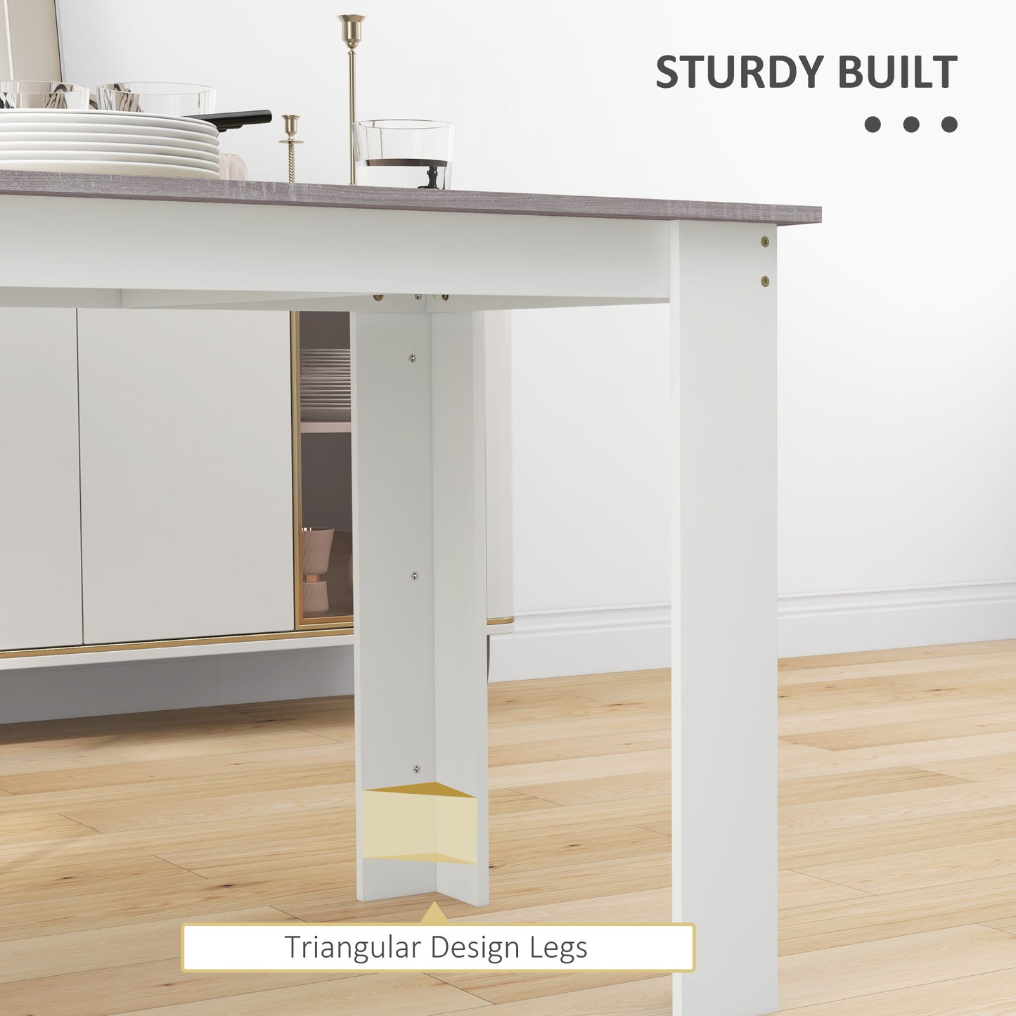 HOMCOM Dining Table for 4-6 People, Kitchen Table with Wood Effect for Dining Room, Grey