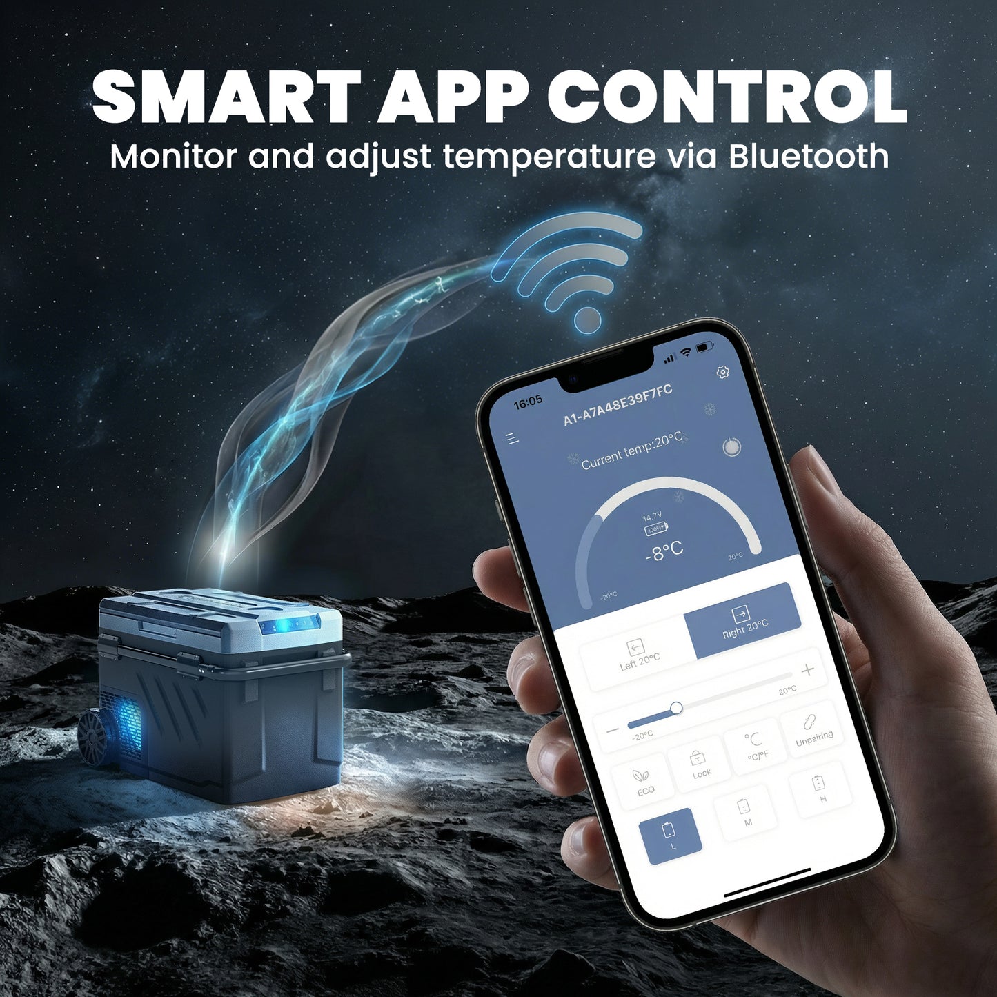 Outsunny 40L Compressor Car Fridge Freezer, Dual Zone Camping Refrigerator with App Control, Telescopic Handle, -20â„ƒ-20â„ƒ