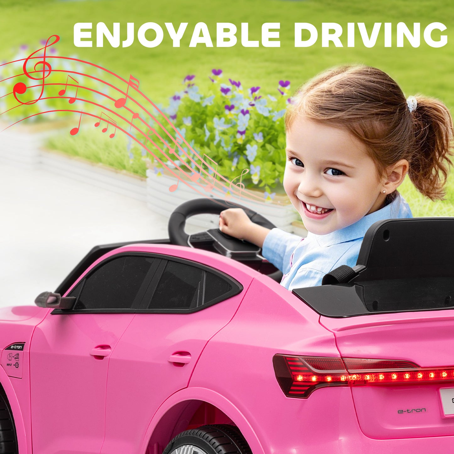 HOMCOM 12V Kids Electric Ride on, Electric Car for Kids with Parental Remote, Music, Lights, Suspension Wheels, Pink
