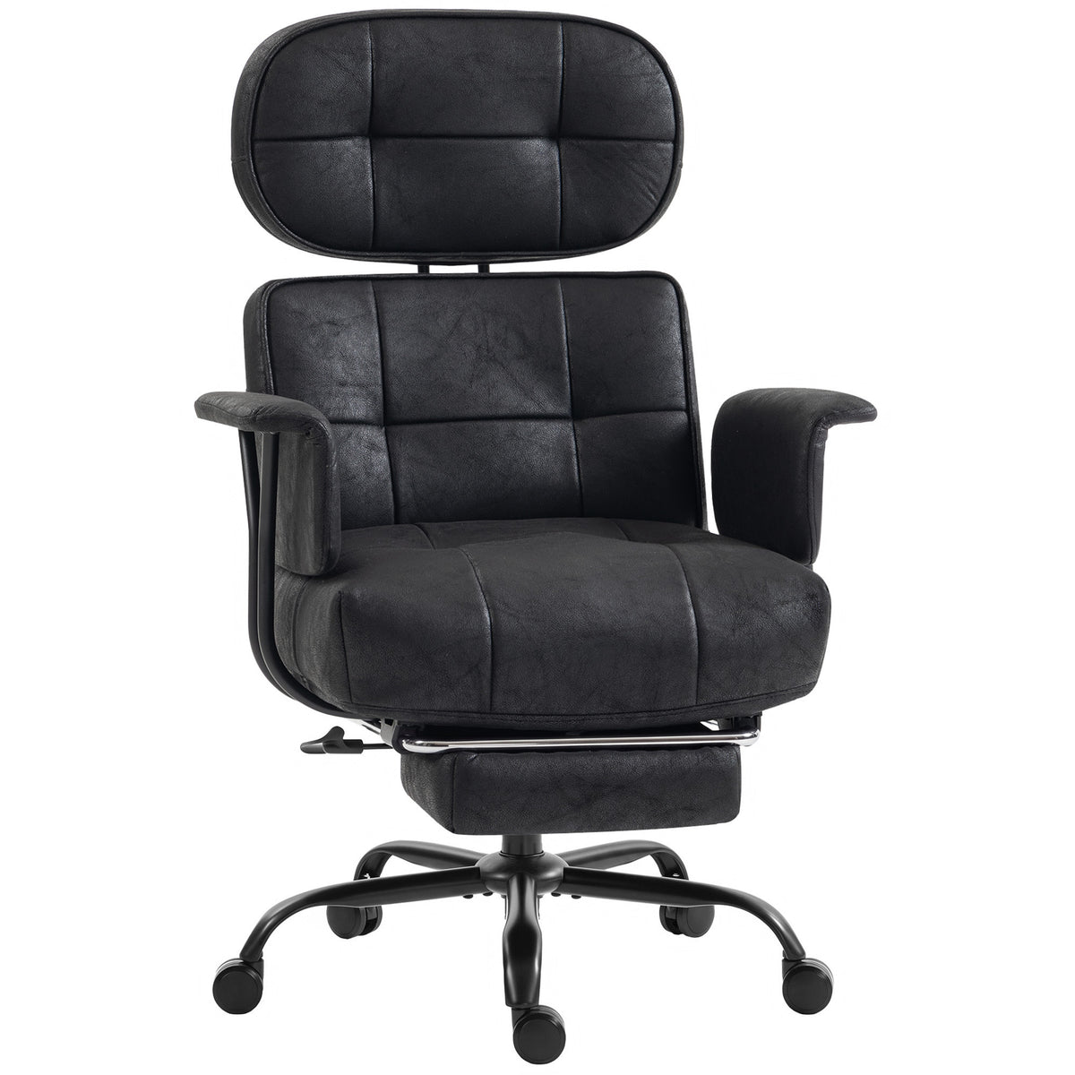 HOMCOM Office Chair, Big and Tall Desk Chair with Footrest, Wide Seat, Leathaire, Reclining Back, Swivel Wheels, Black Default Title