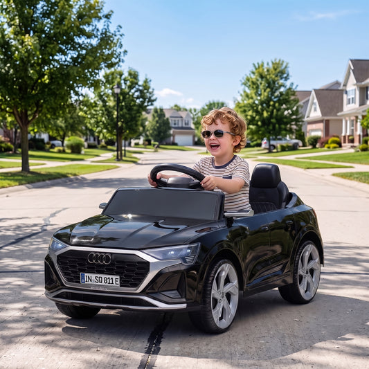 AIYAPLAY Audi Q8 etron Sportback Licensed Ride on Car with Remote Control, Four-Wheel Suspension, Soft Start for Ages 3-4, Black