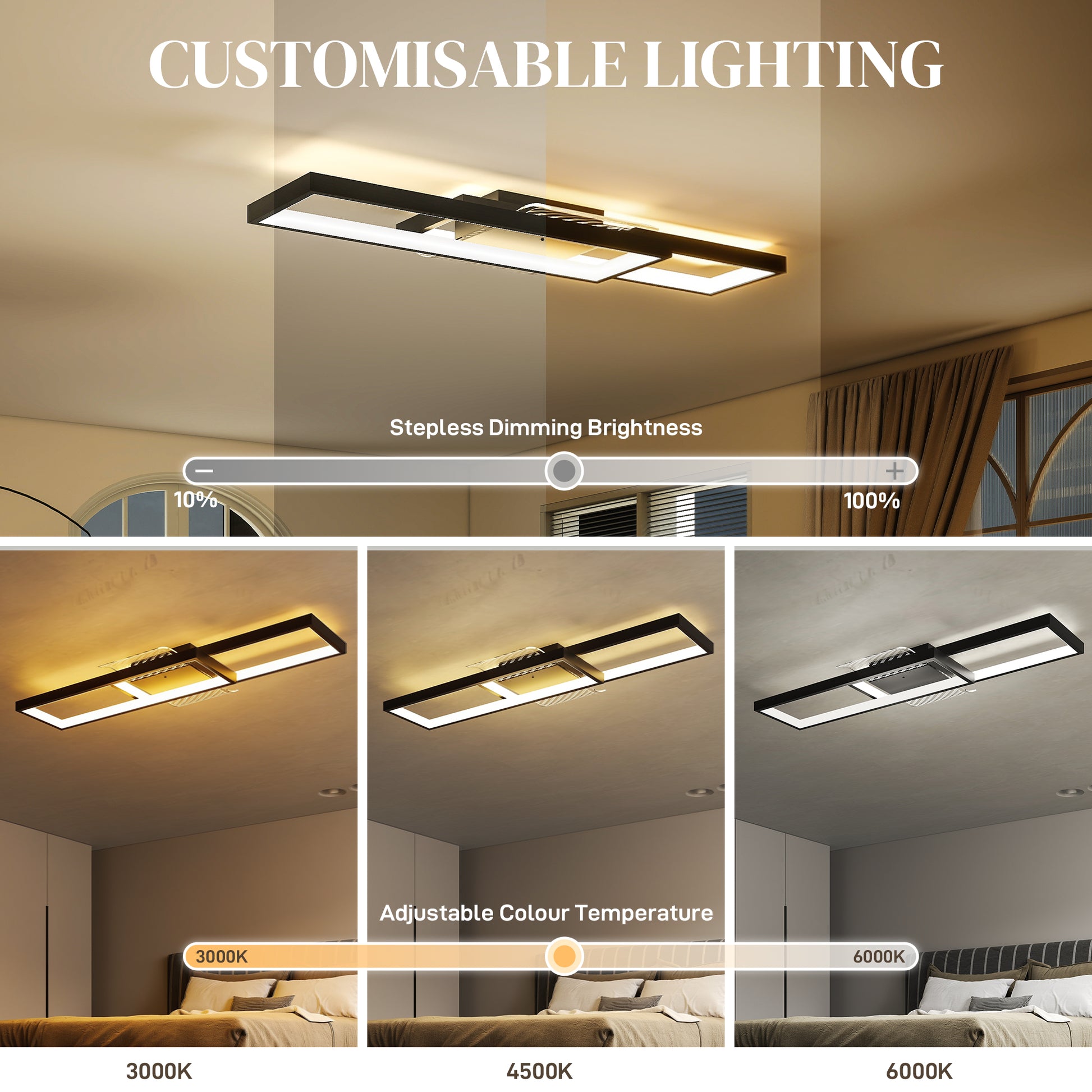 HOMCOM LED Ceiling Light, Modern Dimmable Ceiling Light with Wall Switch & Remote Control, Flush Mount Fixture Lamp with 3000-6000K Colour Temperatures for Living Room, Bedroom, Black