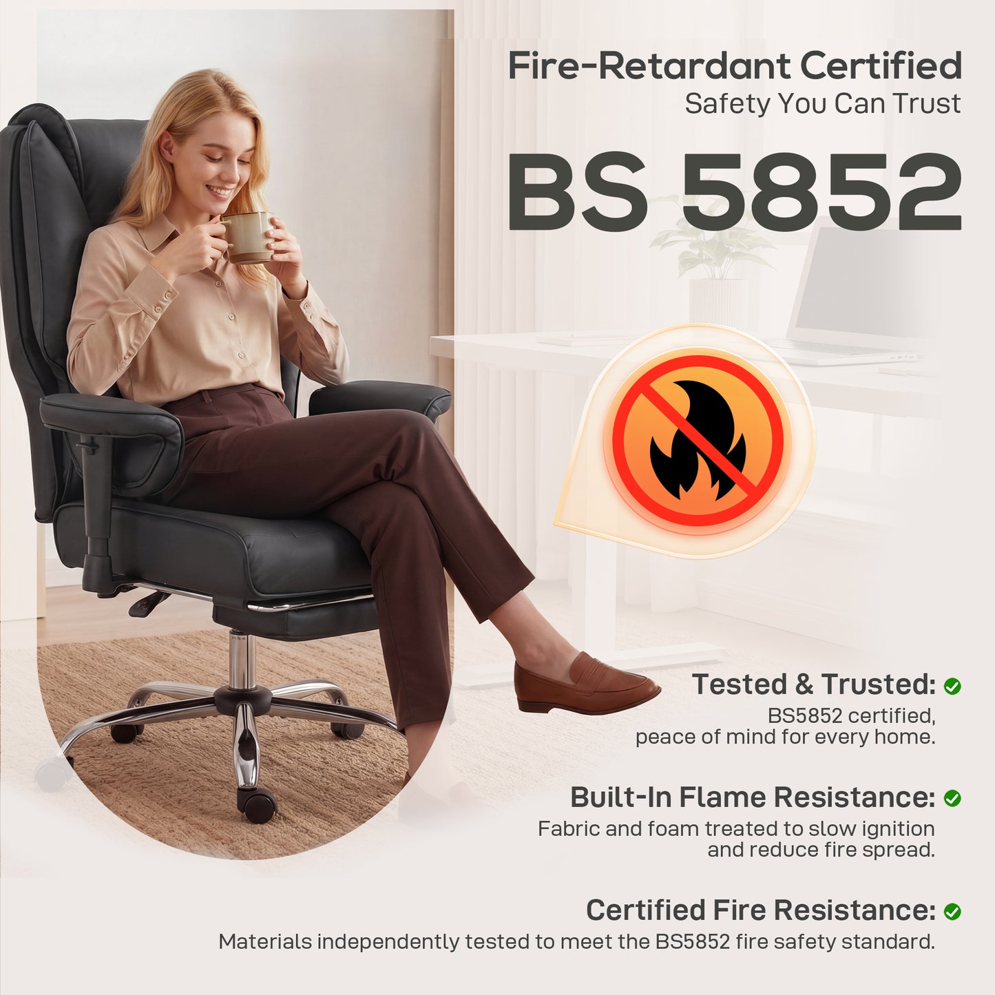 HOMCOM Executive Office Chair, Reclining Desk Chair with Footrest, Adjustable Armrests, Pet Friendly Faux Leather, Black
