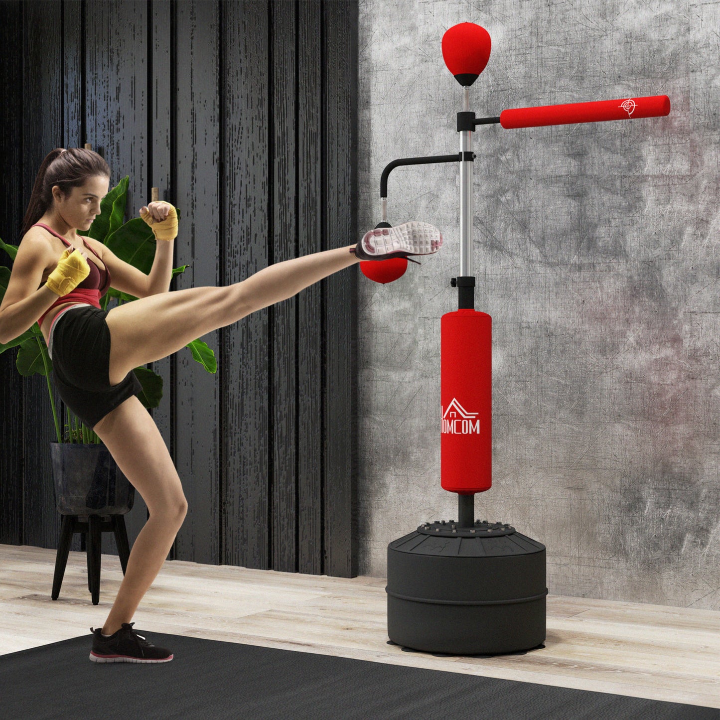 HOMCOM 4-in-1 Boxing Punching Bag, Freestanding with 2 Speed Bals, 360Â° Reflex Bar, 160-230cm Adjustable Height, Red