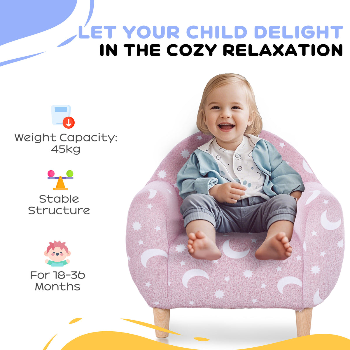AIYAPLAY Kids Armchair, Glow in the Dark Chair with Star Design for Bedroom, Playroom, Kids Room, Pink