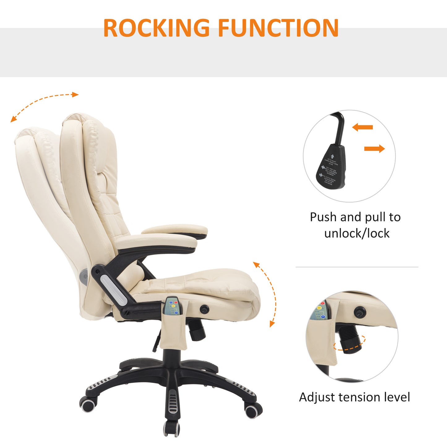 HOMCOM 6-Point Massage Office Chair with Seat Heated for Home Office, PU Leather High Back Executive Desk Chair with Adjustable Height and 360Â° Swivel for Work Study, Beige