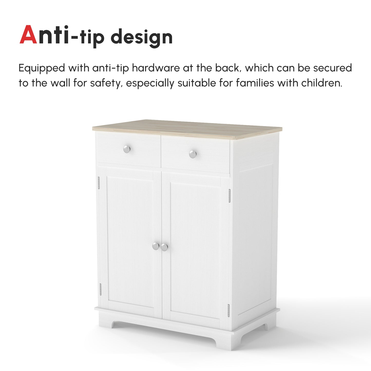 HOMCOM Kitchen Floor Cabinet Side Storage Cupboard Multi-use Sideboard Table with Solid Wood Top, Adjustable Shelf,Drawer for Dining Room, Living Room,Hallway