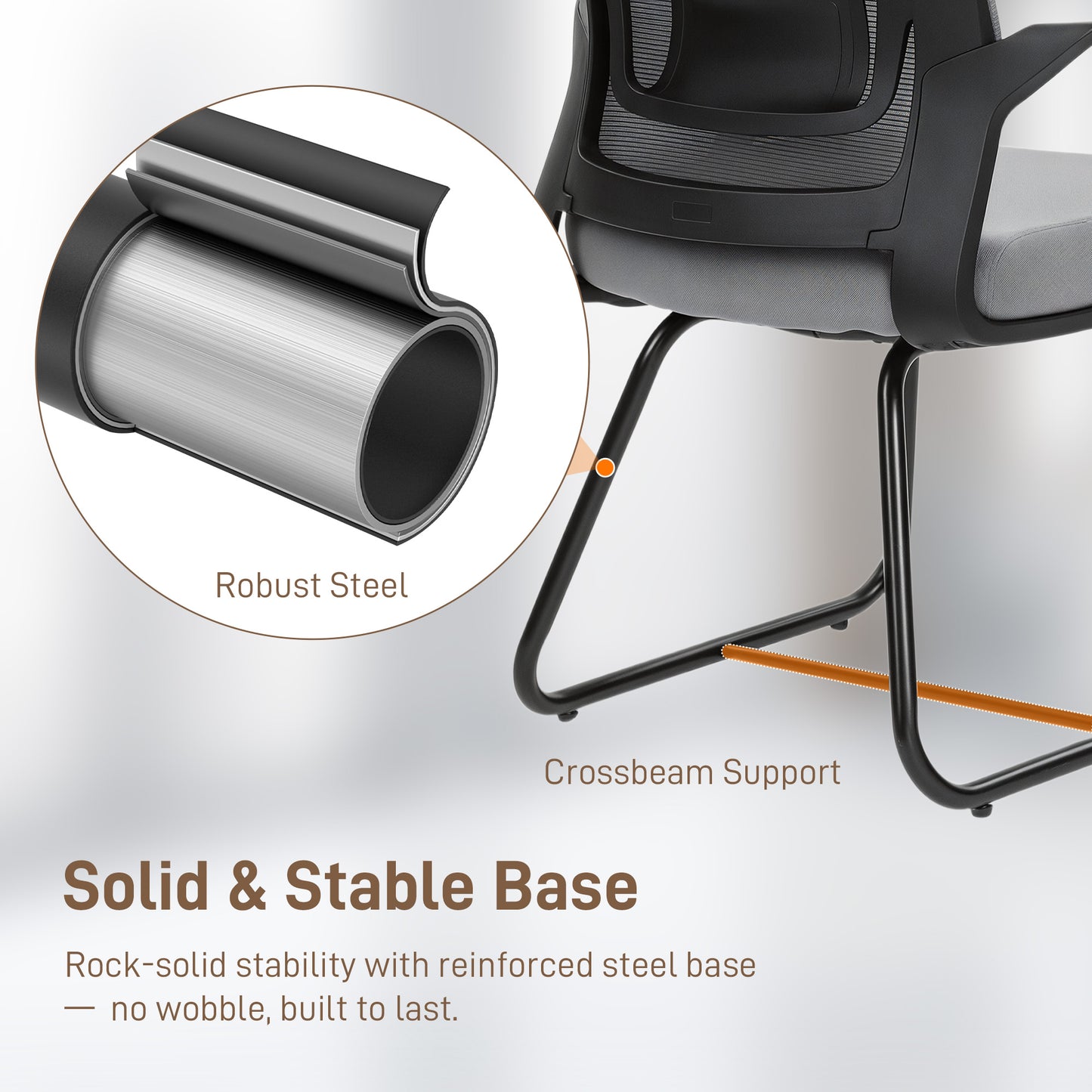 HOMCOM Desk Chair No Wheels, Office Chair with Mesh Back, Lumbar Support, Metal Base for Waiting Room, Conference Room, Dark Grey