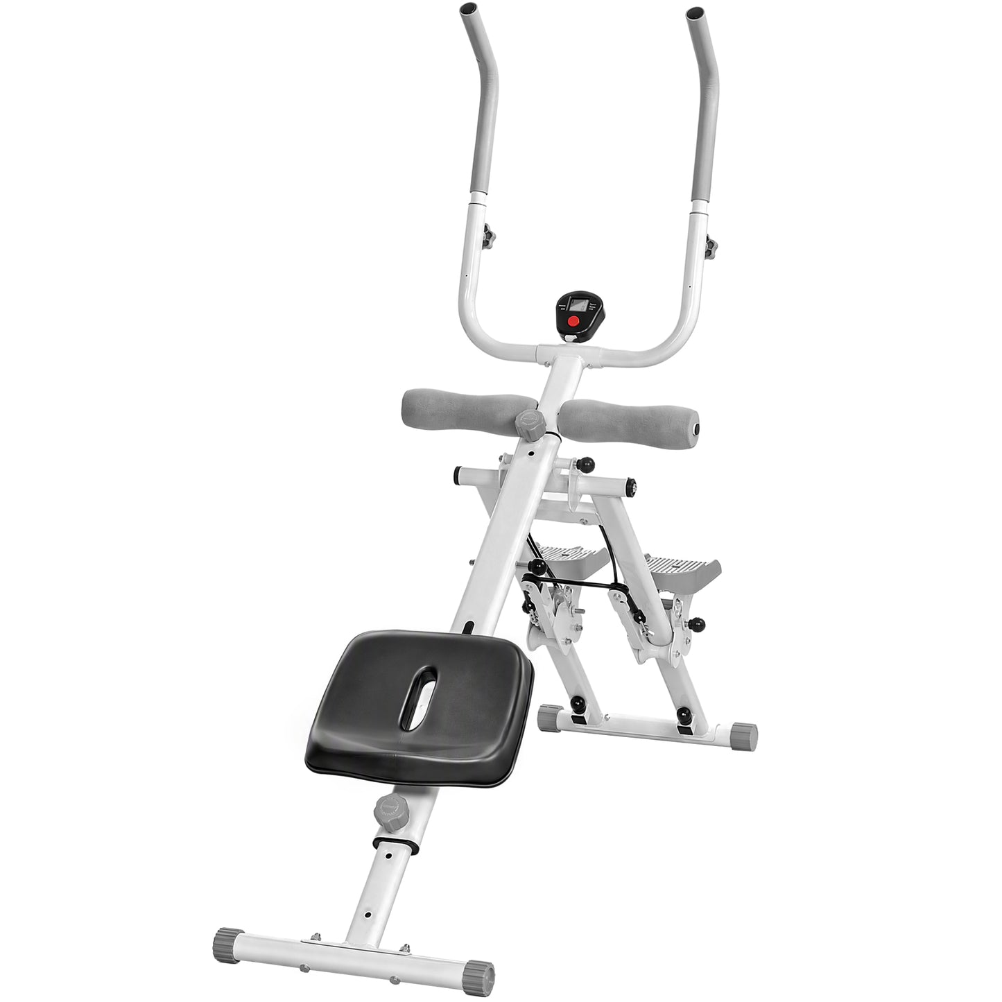 SPORTNOW 2-in-1 Ab Machine and Stair Stepper, Foldable Ab Trainer and Climbing Machine with LCD Monitor for Home Gym, White