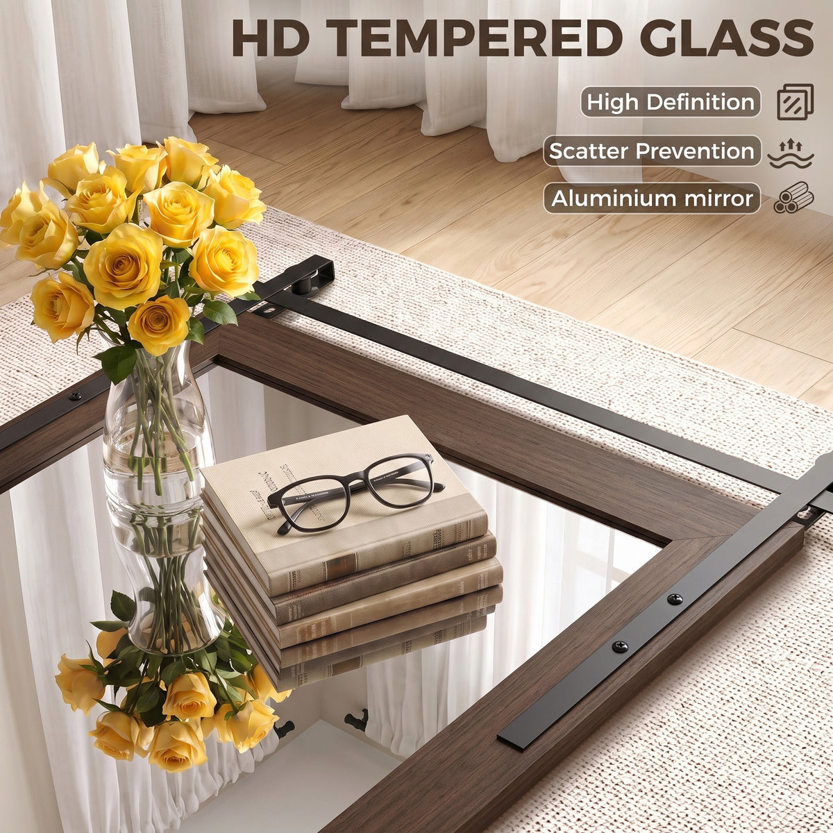HOMCOM 86.5 x 61 cm Rectangle Mirror, Farmhouse Wall Mirror for Living Room, Bedroom, Hallway, Dark Brown