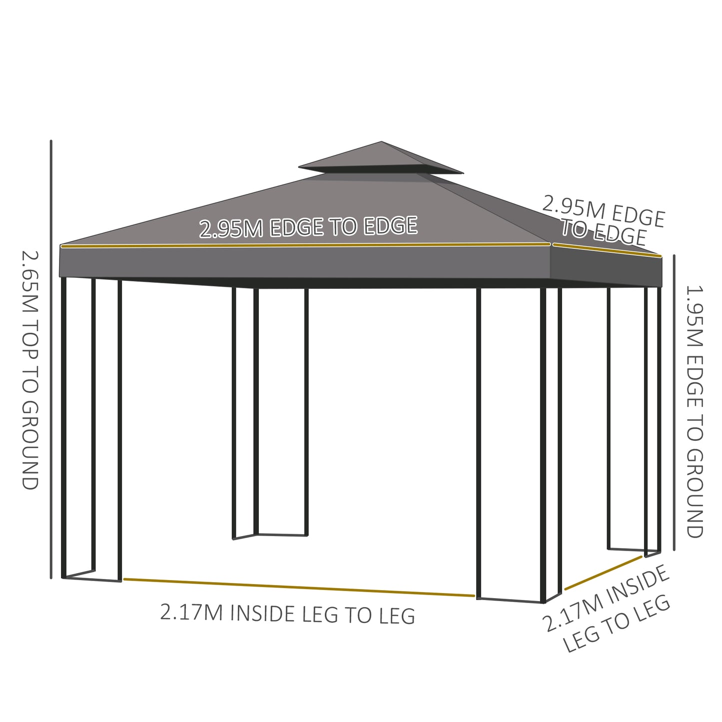 Outsunny 3 x 3 m Garden Gazebo DoubleÂ Roof Marquee Patio Wedding Party Tent Canopy Shelter with Sidewalls (Brown)