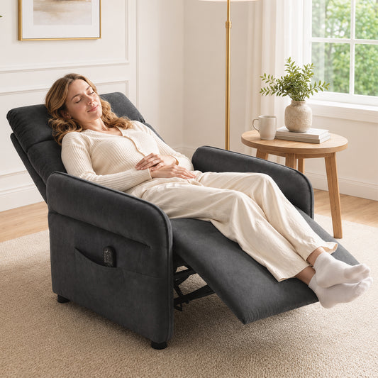 HOMCOM Recliner Armchair, Push Back Recliner Chair with Massage & Heat, Adjustable Armrests, Dual Side Pockets, Dark Grey
