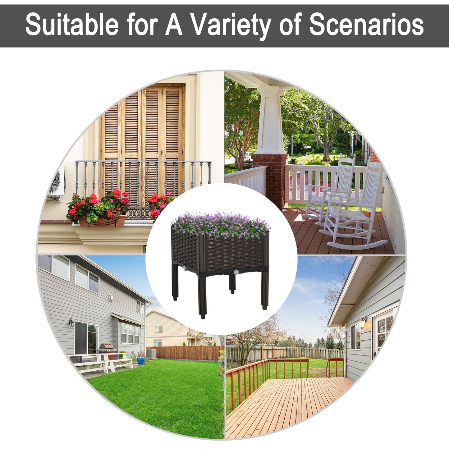 Outsunny 26L Garden Raised Bed Elevated Patio Flower Plant Planter Box PP Vegetables Planting Container, Brown