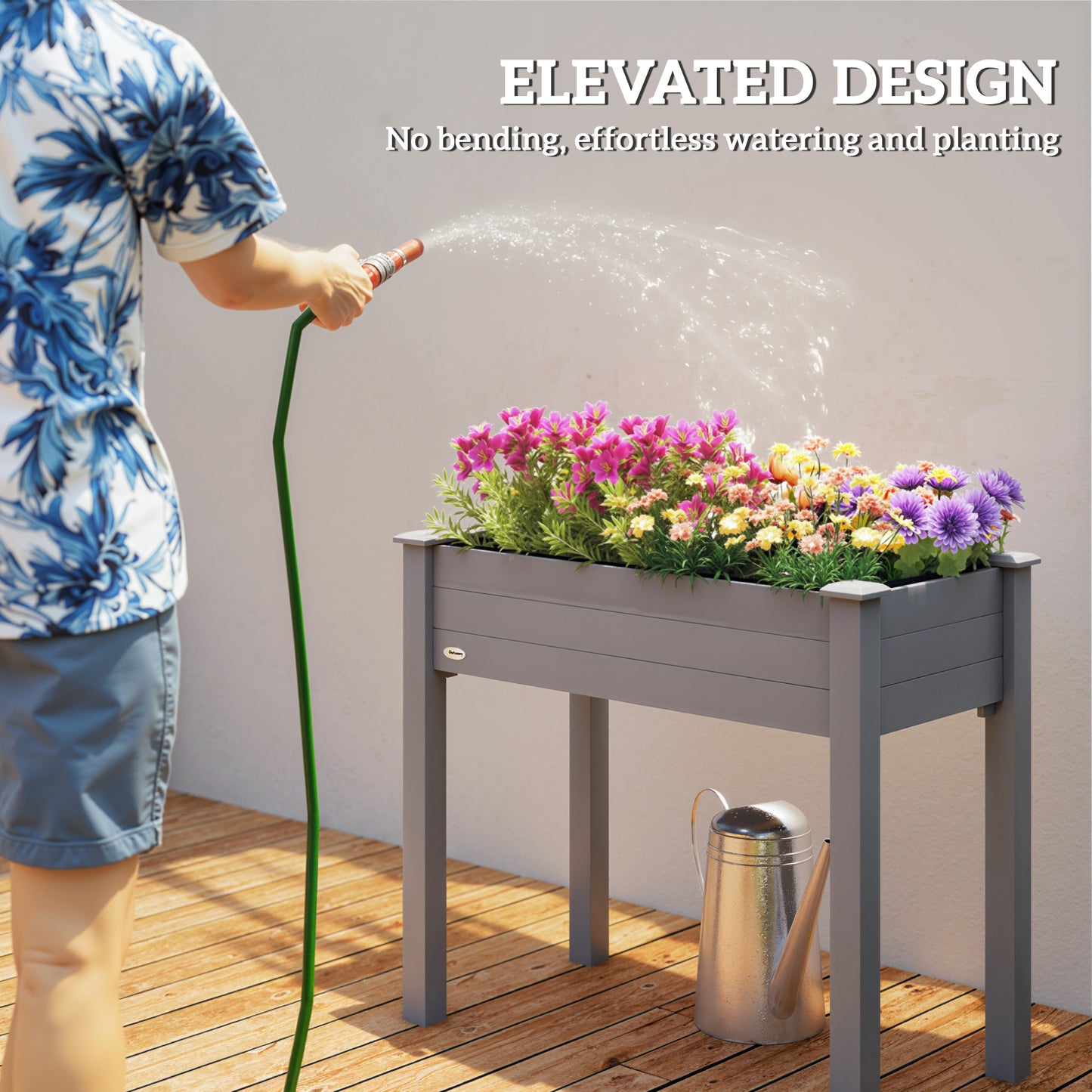 Outsunny Raised Bed for Garden, Wooden Elevated Planter Box with Bed Liner, for Flower Vegetable Herb, Dark Grey