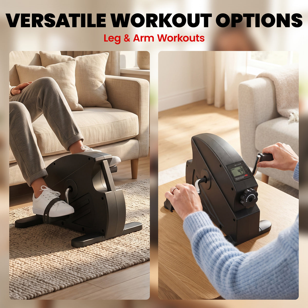 SPORTNOW Mini Exercise Bike with Stepless Adjustable Resistance, LCD Display and 4-Level Pedal Straps for Home Workout, Black